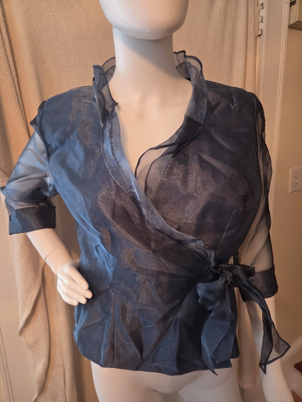 Alex Evenings Sheer Wrap Jacket in Slate Blue